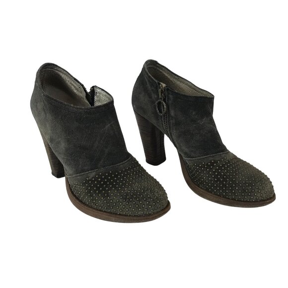 FLORENTINI + BAKER ~ WOMENS 37 ~ GRAY SUEDE STUDDED BOOTIES WITH HEEL - Picture 1 of 8